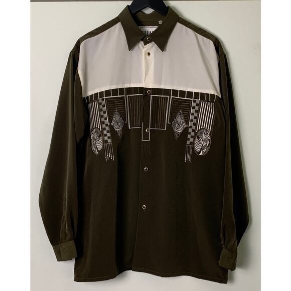 Pronti Collection By Phita Embroidered Button Up Blouse Dark Green Size M - Picture 1 of 10